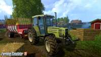 A tractor with a trailer on the screenshot of Farming Simulator 2015