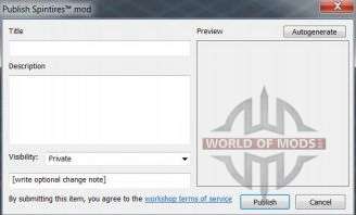 Mod publishing dialog