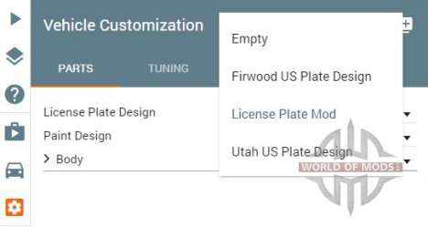 Part selector menu in BeamNG Drive